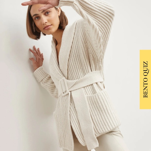 Cozy Cream Belted Cardigan Sweater -mm lafleur - Picture 3 of 8